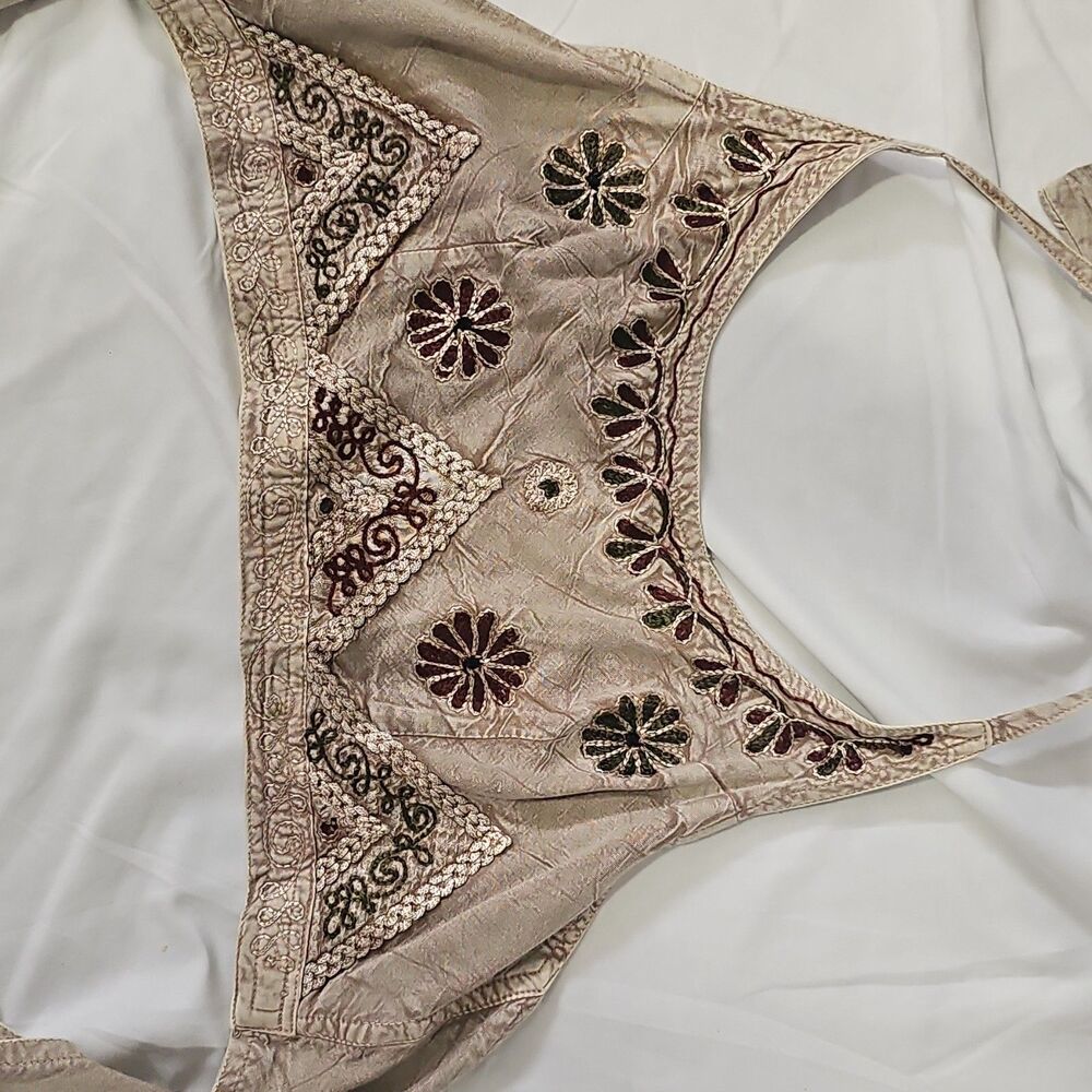 Embroidered Halter Top Womens One Size Adjustable Boho Festival Cottage Hippie